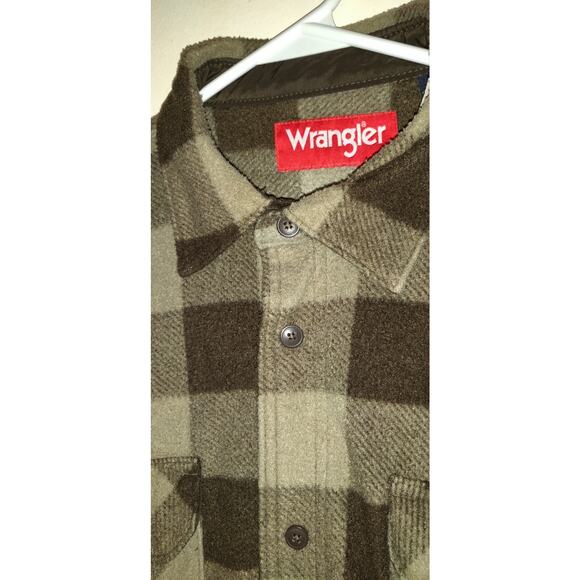 Wrangler Plaid Shirt Shacket Jacket BROWNS Fleece Unlined Men's Large L ButtonUp - Picture 6 of 14